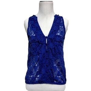 𝅺 Wet Seal Sheer Lace Sleeveless Royal blue deep v-neck blouse